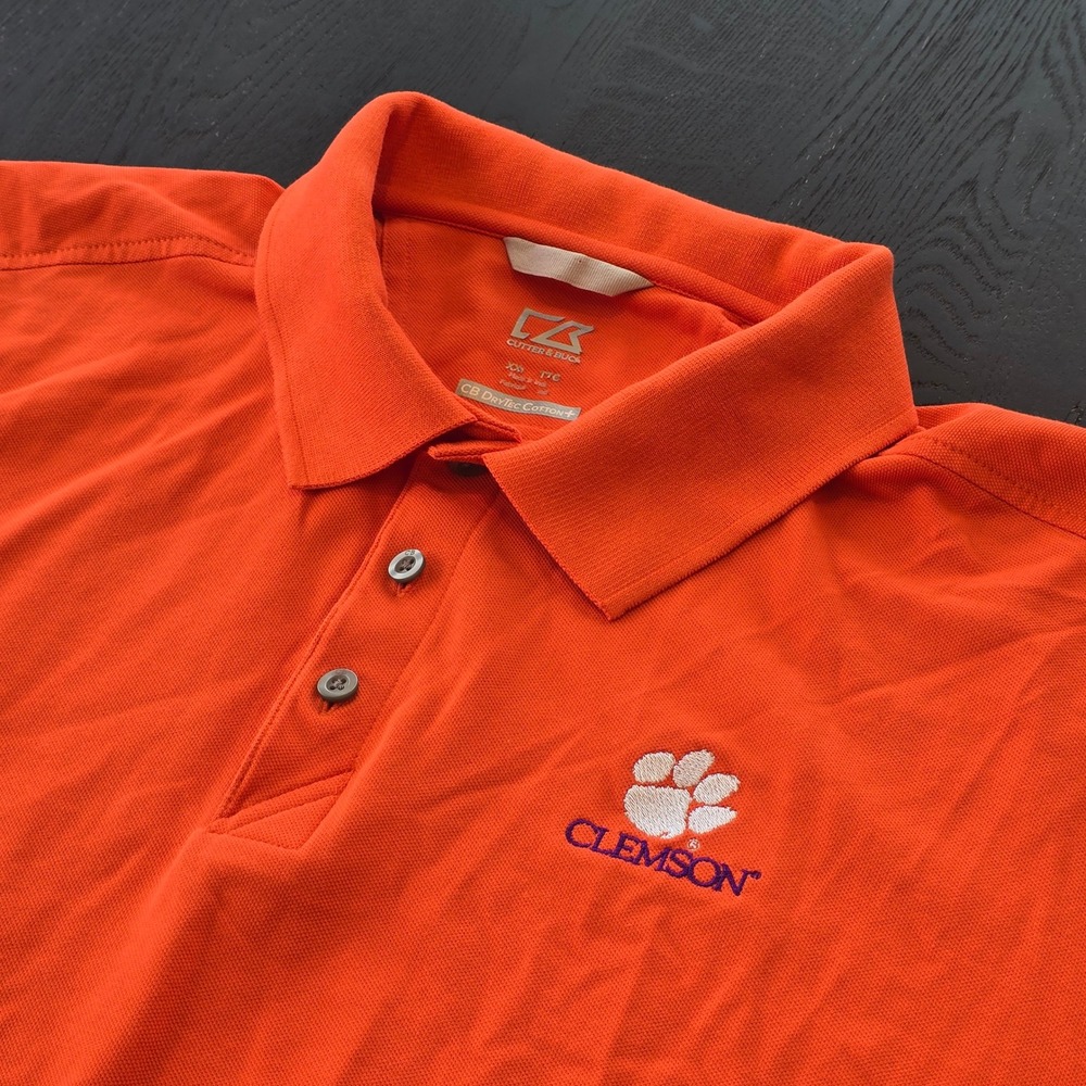Cutter & Buck‎ Mens Clemson Tigers Polo Shirt Orange XXL CB DryTec Cotton+ Logo